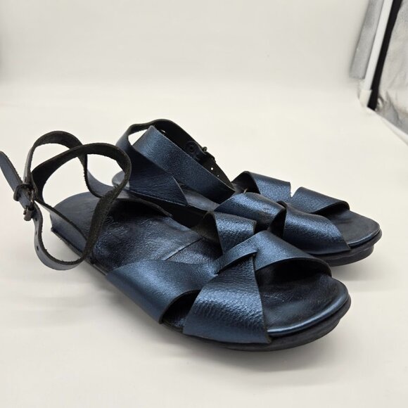 Trippen Womens Blue Calf Leather Venus Strappy Sandals Sz 7 EU 38 Beach Germany - Picture 1 of 10